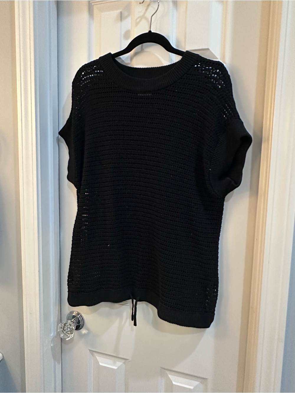 Varley Black Crochet Short Sleeve Pullover